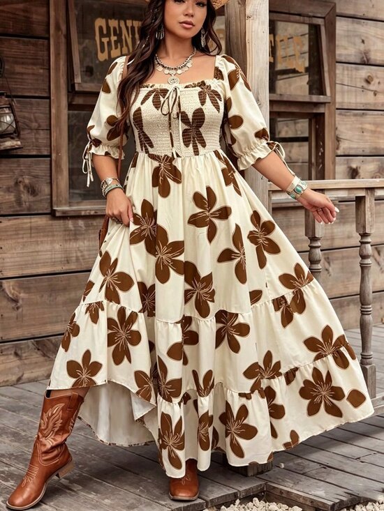 Dresses & Skirts - Multicolor Boho Women's Plus Size off shoulder Floral Short Sleeve maxi Dress